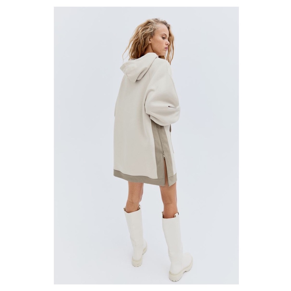 H&M Conscious Collection Taupe Oversized sweatshirt long Hoodie Dress - Picture 1 of 16